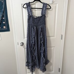 Three Bird Nest Smitten Smocked Ruffle Navy Floral Maxi Dress